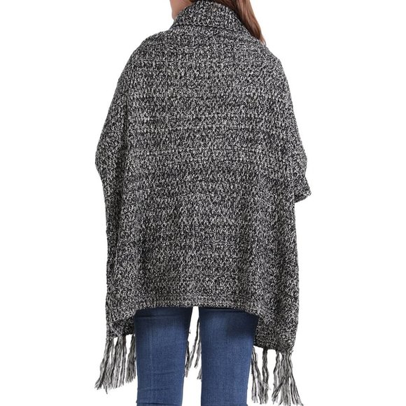 *NWOT* Beautifully Crafted Tassel-Trim Turtleneck Knit Poncho (with Pockets!) - Picture 3 of 16